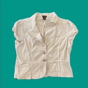 VINTAGE STREETWEAR EGIRL FRENCH GIRL CREAM TAN BUTTON COLLARED BLOUSE SIZE LARGE